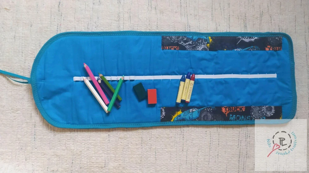 Waldorfský penál na bločky, voskovky a silné pastelky TRUCKS